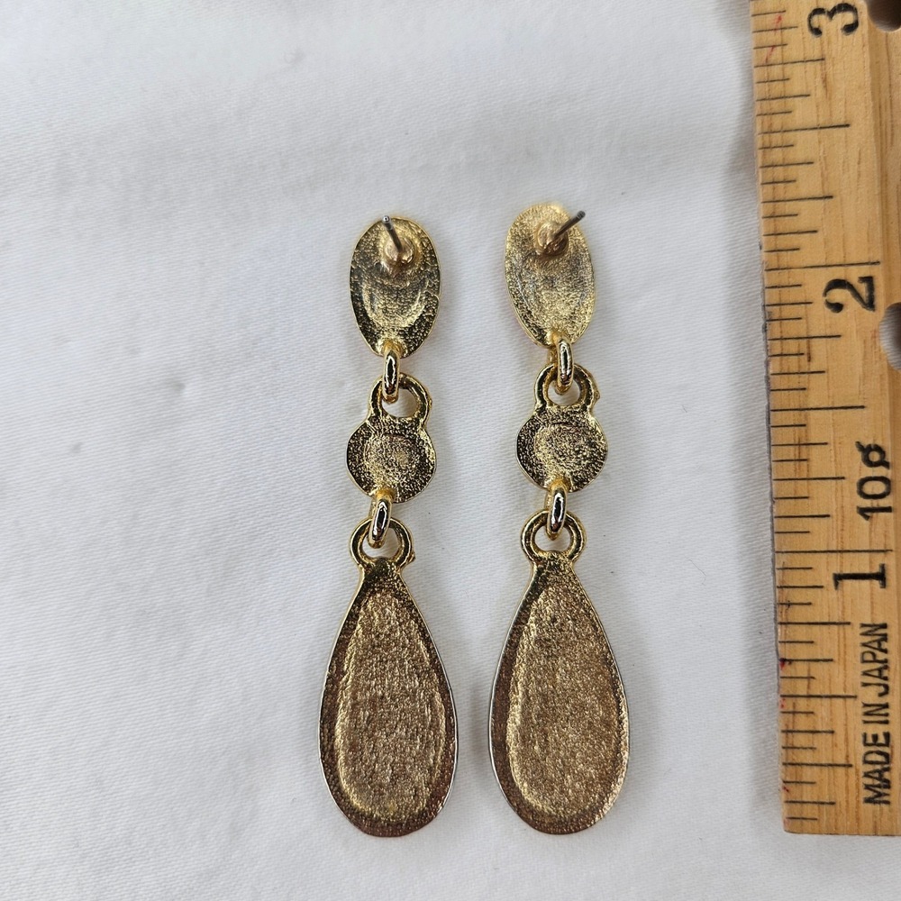 Vtg Gold Tone Pink Blue Teal Purple Enamel Swirl Teardrop Dangle Post Earrings - Picture 2 of 3